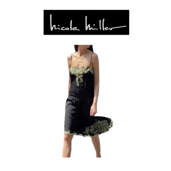 Nicole Miller Silk Blend Y2K Vibe Embroidery Dress 8 - Picture 1 of 10